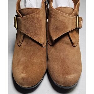 Isaac Mizrahi Live IM VOLLEY Brown‎ Suede Wedge Ankle Boots womens 8W Buckle Zip